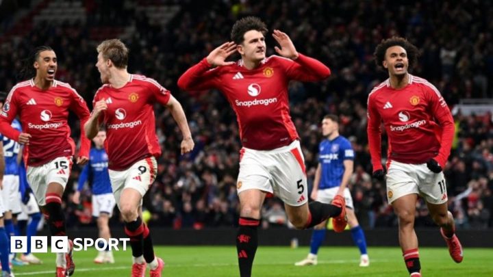Manchester United 3-2 Ipswich Town: Maguire heads winner for 10 men